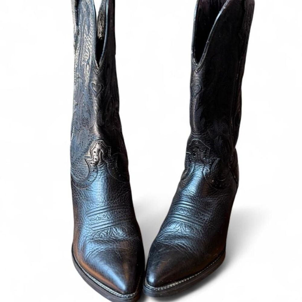 Justin Western Cowboy Boots Women’s 8B Black Leather Pointed Toe CR09010